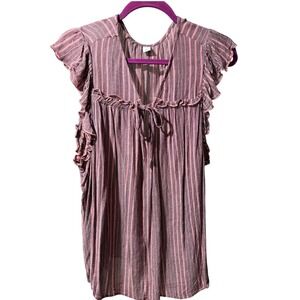 OLD NAVY 3X PLUS Women Pink Purple Striped Flutter Sleeve V Neck Tie Front Top